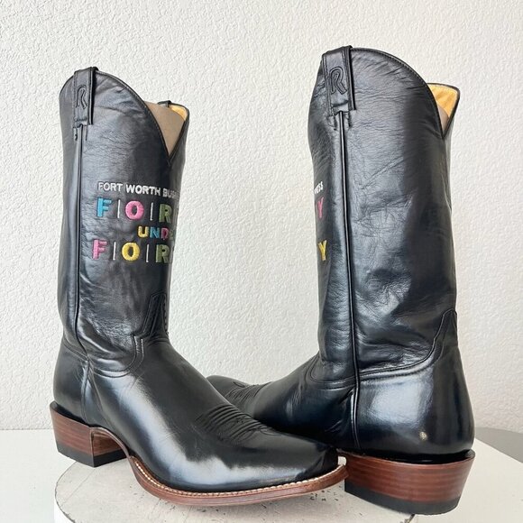 NEW Rod Patrick Mens Cowboy Boots 15.5AAAA Black Calf Leather Western Blunt Toe - Picture 1 of 13